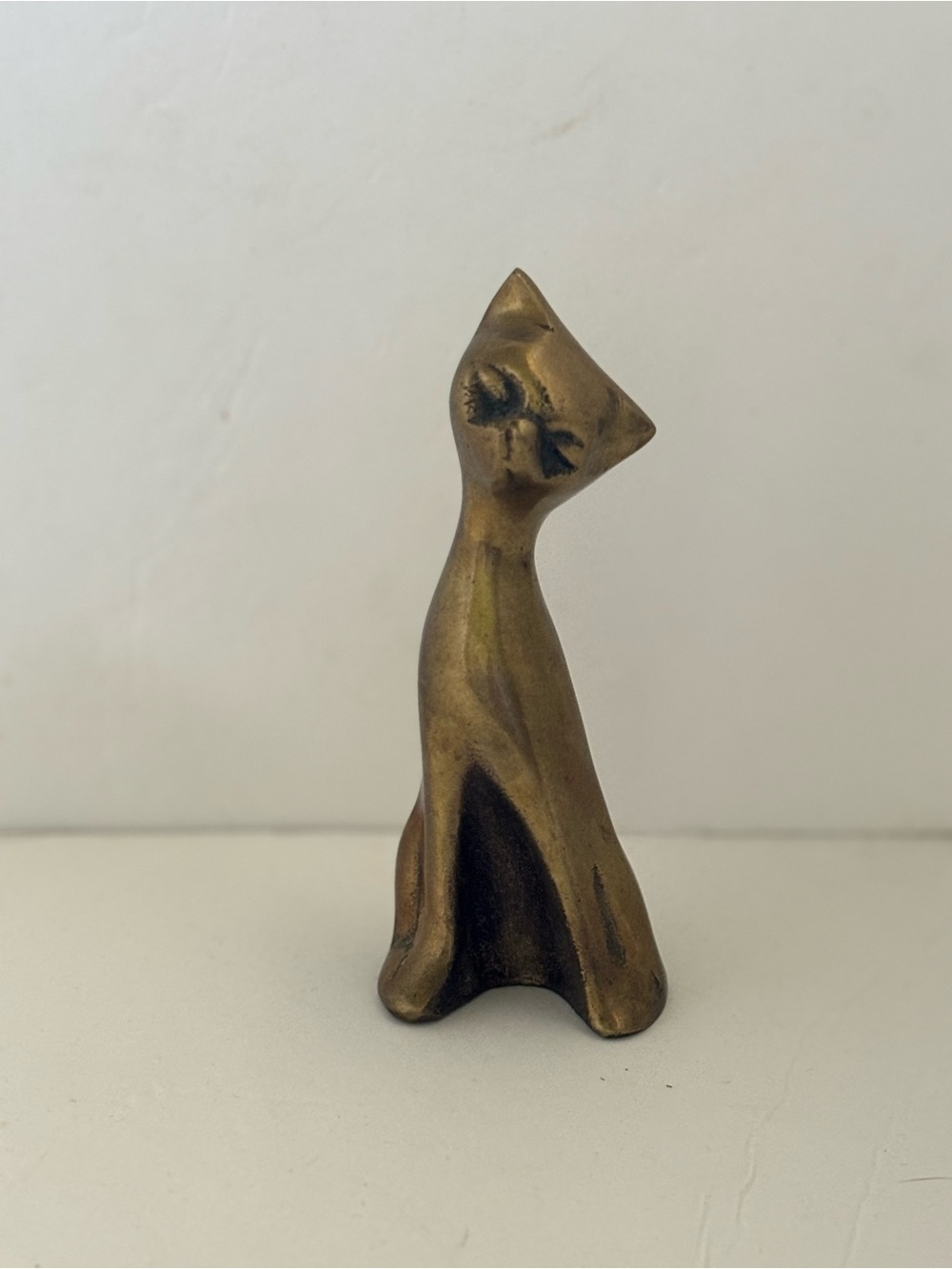 Brass Cat Figurine Decorative Pet Accent - Gold
